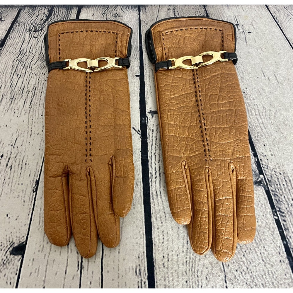 Vintage Brown Gold Aris Snuggler Sherpa Lined Driving Gloves Women's Regular